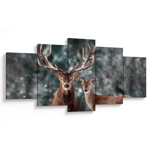 Obraz - Jelen a laň v zasněženém lese (s hodinami) (V022983V15080C)