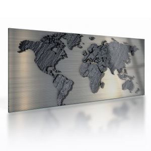 Glasschilderij - Metalen wereldkaart (V023015V10050GD)