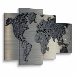 Schilderij - Metalen wereldkaart (met klok) (V023015V11075C)
