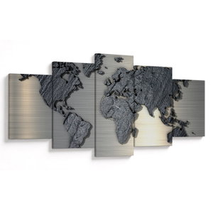 Schilderij - Metalen wereldkaart (met klok) (V023015V15080C)