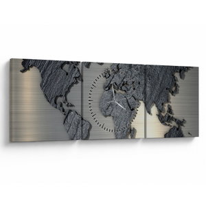 Schilderij - Metalen wereldkaart (met klok) (V023015V9030C)