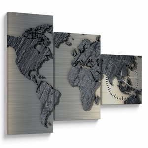 Schilderij - Metalen wereldkaart (met klok) (V023015V9070C)