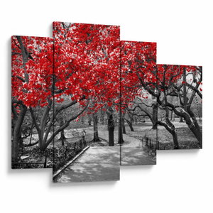 Schilderij - Rode bomen, Central Park, New York (met klok) (V023117V11075C)