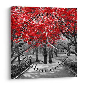 Schilderij - Rode bomen, Central Park, New York (met klok) (V023117V3030C)
