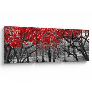 Schilderij - Rode bomen, Central Park, New York (met klok) (V023117V9030C)