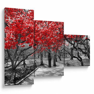 Schilderij - Rode bomen, Central Park, New York (met klok) (V023117V9070C)