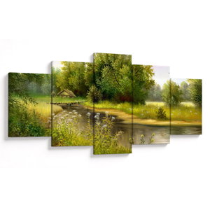 Tablou - Râu lângă pădure, pictură în ulei