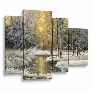 Tablou - Cabană în pădure, pictură în uei (cu ceas)