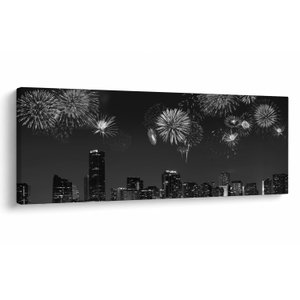 Schilderij - Vuurwerk in Miami, zwart-wit (V023271V10040)