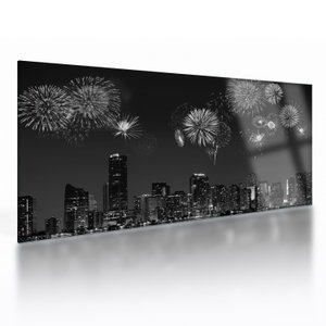 Glasschilderij - Vuurwerk in Miami, zwart-wit (V023271V10050GD)