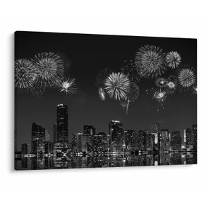 Schilderij - Vuurwerk in Miami, zwart-wit (V023271V10070)