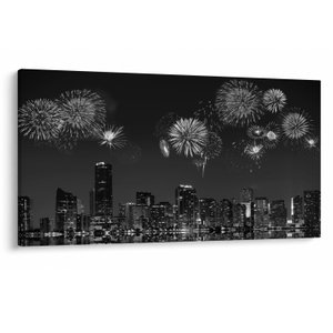 Schilderij - Vuurwerk in Miami, zwart-wit (V023271V12070)
