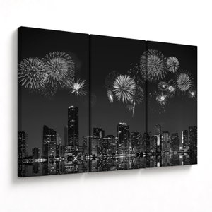 Schilderij - Vuurwerk in Miami, zwart-wit (V023271V120803PCS)