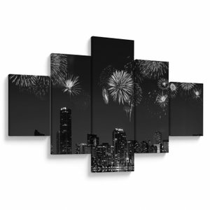 Schilderij - Vuurwerk in Miami, zwart-wit (V023271V12570)