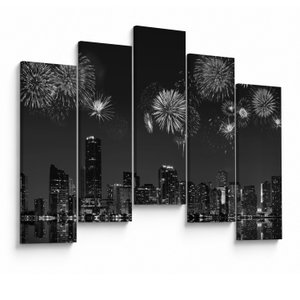 Schilderij - Vuurwerk in Miami, zwart-wit (V023271V12590)