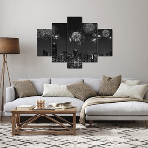 Schilderij - Vuurwerk in Miami, zwart-wit (2)