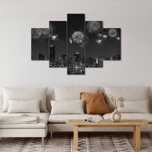 Schilderij - Vuurwerk in Miami, zwart-wit (4)