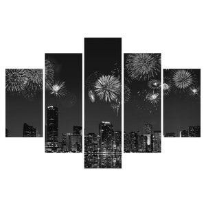 Schilderij - Vuurwerk in Miami, zwart-wit (6)