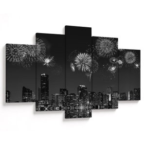 Schilderij - Vuurwerk in Miami, zwart-wit (1)