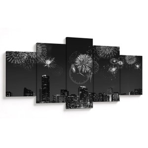 Schilderij - Vuurwerk in Miami, zwart-wit (met klok) (V023271V15080C)