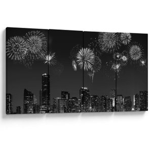 Schilderij - Vuurwerk in Miami, zwart-wit (V023271V16080)