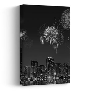 Schilderij - Vuurwerk in Miami, zwart-wit (V023271V2030)