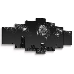 Schilderij - Vuurwerk in Miami, zwart-wit (V023271V210100)