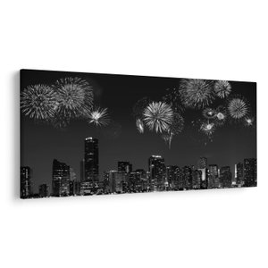Schilderij - Vuurwerk in Miami, zwart-wit (V023271V250125)