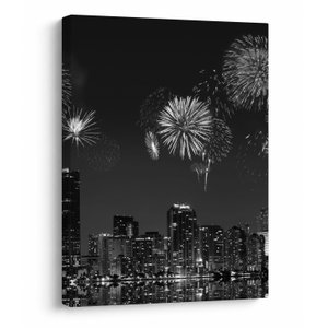 Schilderij - Vuurwerk in Miami, zwart-wit (V023271V3040)