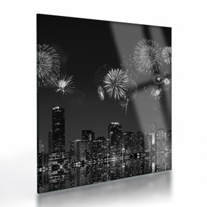 Glasschilderij - Vuurwerk in Miami, zwart-wit (V023271V4040GD)