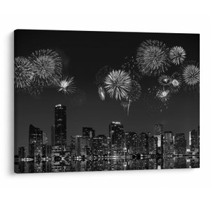 Schilderij - Vuurwerk in Miami, zwart-wit (V023271V7050)