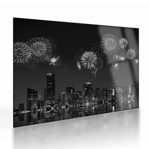 Glasschilderij - Vuurwerk in Miami, zwart-wit (V023271V7050GD)