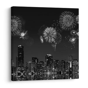 Schilderij - Vuurwerk in Miami, zwart-wit (V023271V7070)