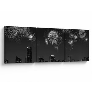 Schilderij - Vuurwerk in Miami, zwart-wit (V023271V9030)