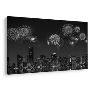 Schilderij - Vuurwerk in Miami, zwart-wit (V023271V9060)