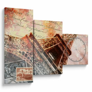 Tablou - Turnul Eiffel în stil vintage (cu ceas) (V023451V9070C)