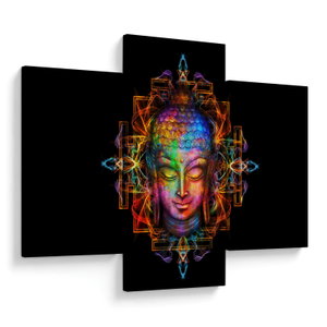 Schilderij - Borstbeeld van Boeddha in neonkleuren