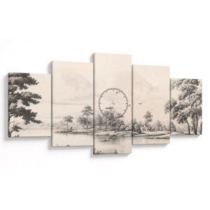 Kép - Vintage tájkép rajz (órával) (V024350V15080C)