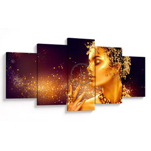 Schilderij - Gouden make-up (met klok) (V024440V15080C)