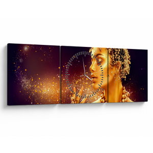 Schilderij - Gouden make-up (met klok) (V024440V9030C)