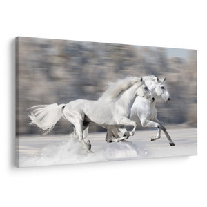 Schilderij - Witte paarden in de winter