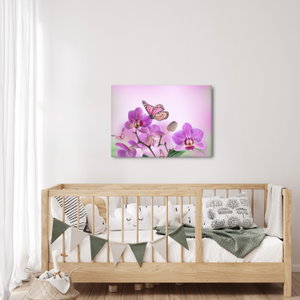 Obraz - Motýl na květech orchideje, lila (3)