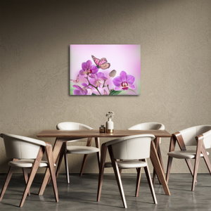 Obraz - Motýl na květech orchideje, lila (4)