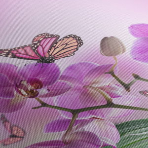 Obraz - Motýl na květech orchideje, lila (5)