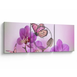 Obraz - Motýl na květech orchideje, lila (s hodinami) (V024625V9030C)