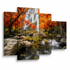 Tablou - Cascade în peisaj de toamnă, portocaliu (cu ceas)