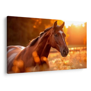 Schilderij - Paard in de zonsondergang