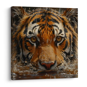 Schilderij - Portret van een tijger in water