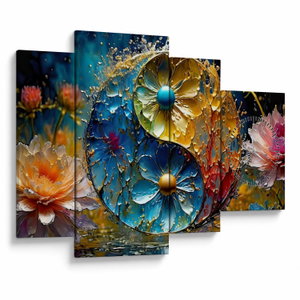 Schilderij - Harmonie en evenwicht (met klok)