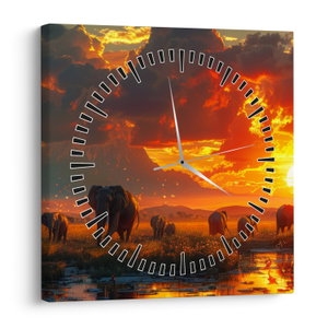 Schilderij - Kudde olifanten (met klok) (V024828V3030C)